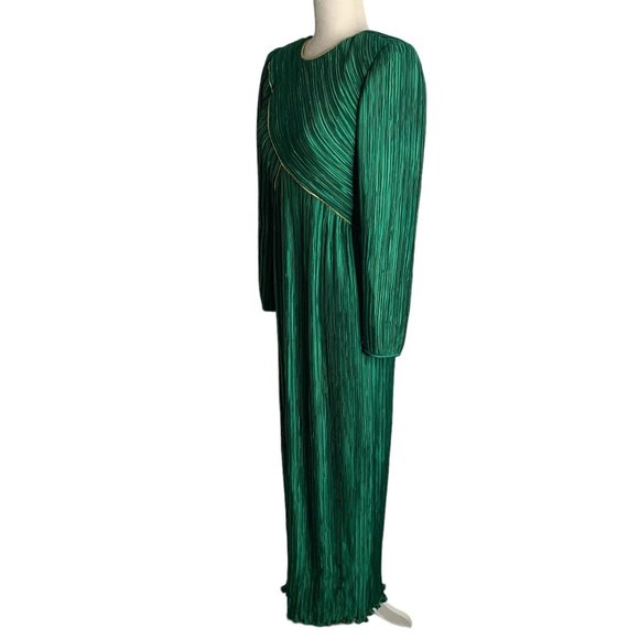 Vintage 80s George F Couture Evening Dress S Green Accordion Pleats Designer Zip - Picture 6 of 8